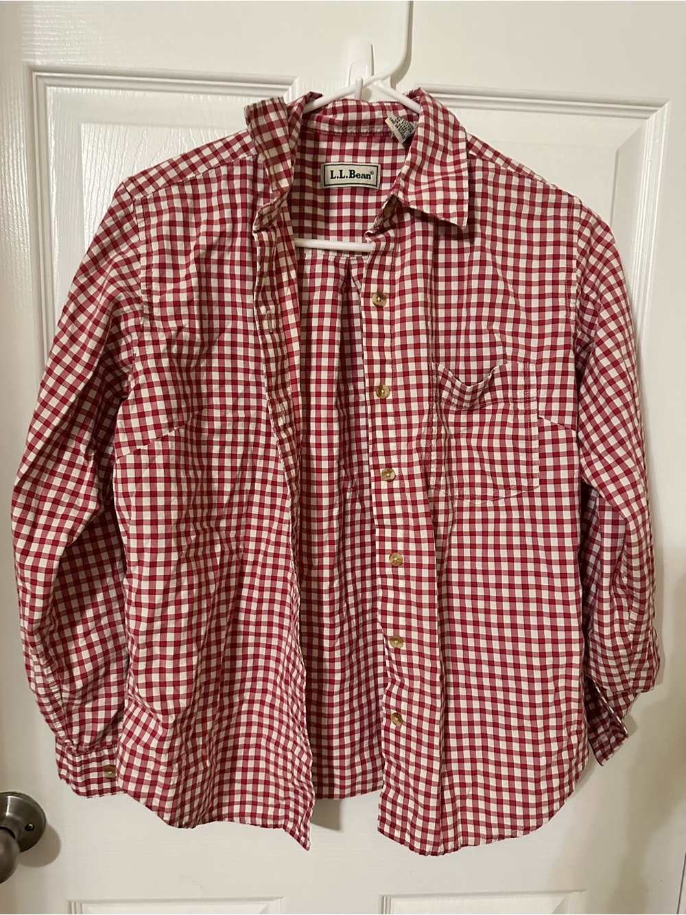 L.L. Bean Red and White Gingham Button-Down Shirt
